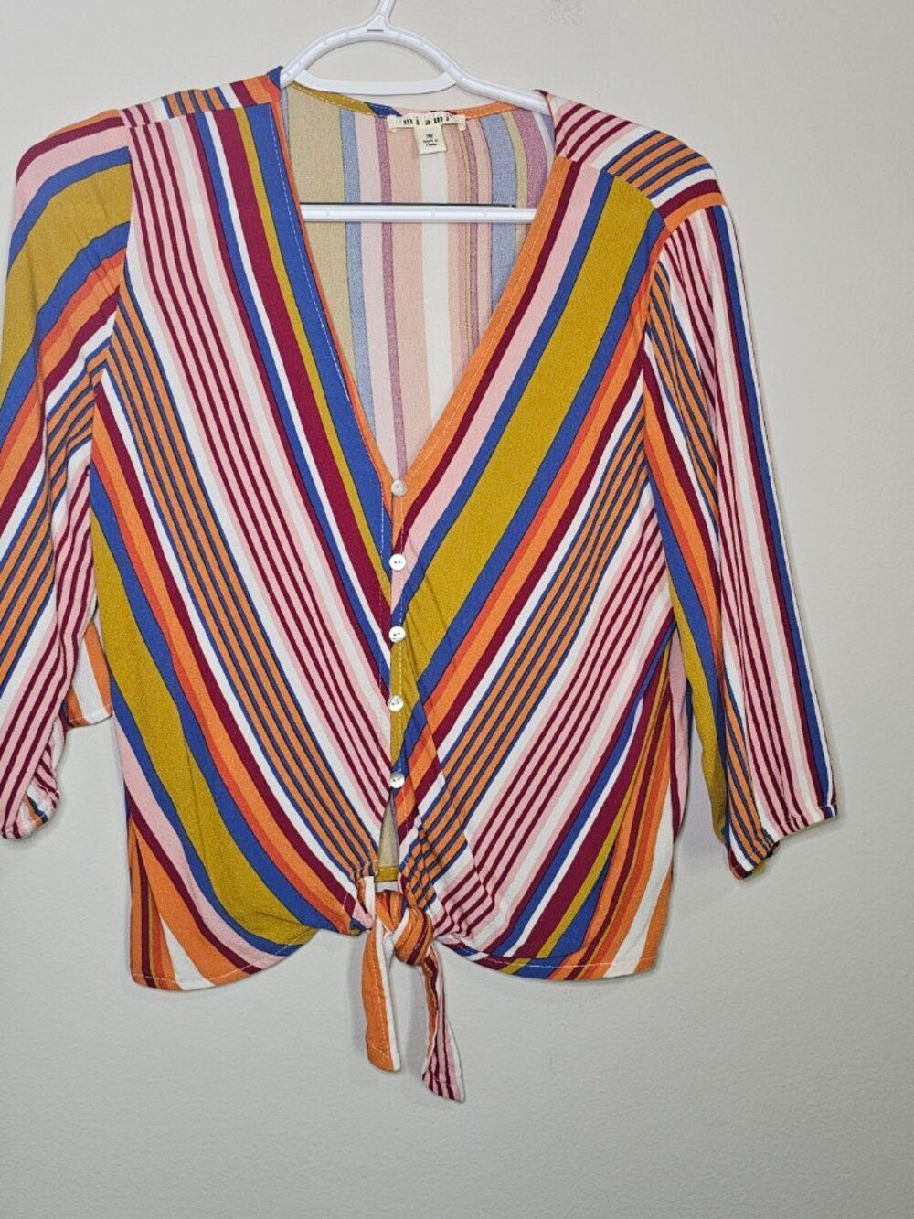 Striped Tie-Front Button Blouse - Multicolor